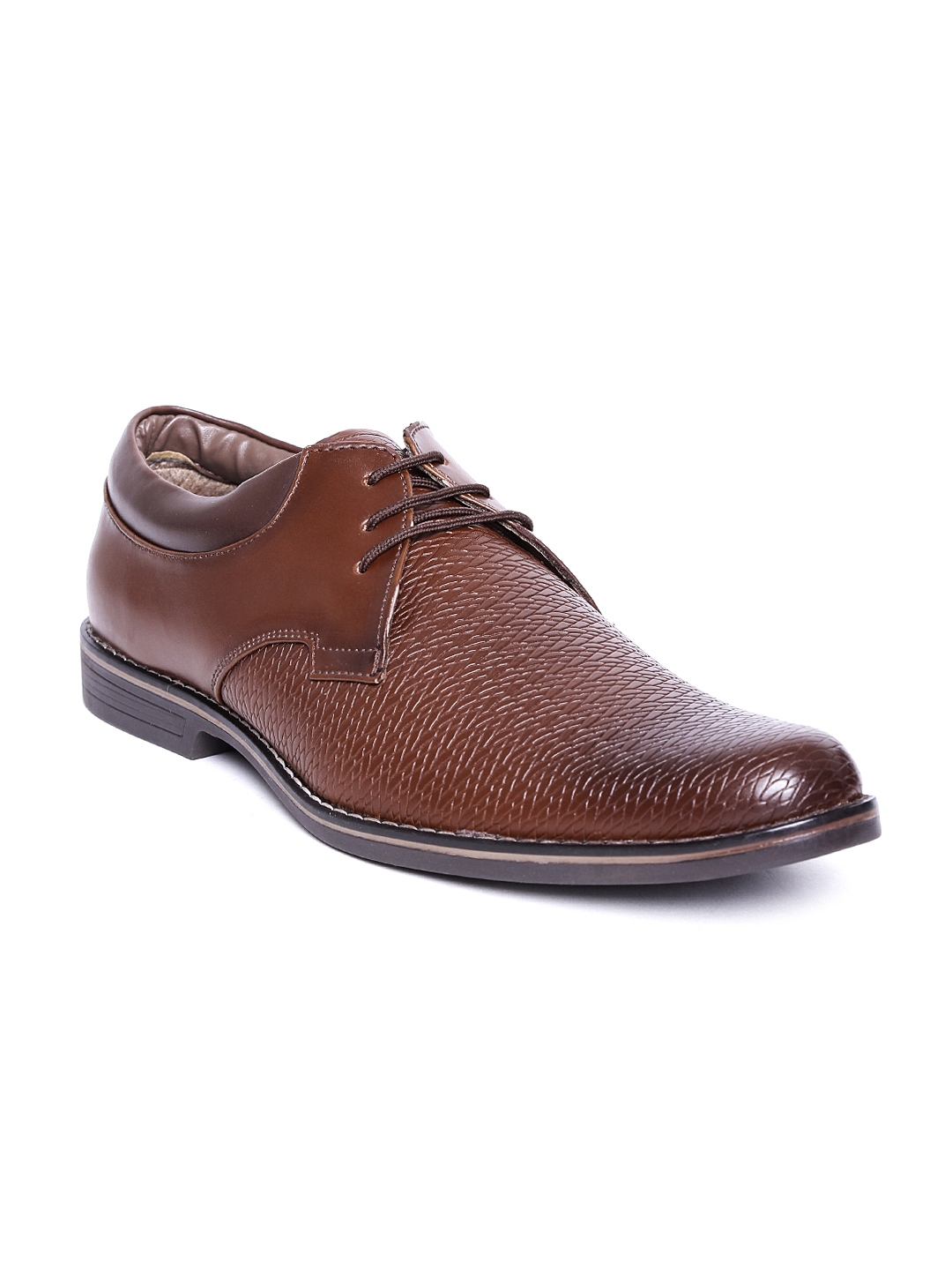 Buy Escaro Men Brown Hand Stitched Textured Genuine Leather Formal