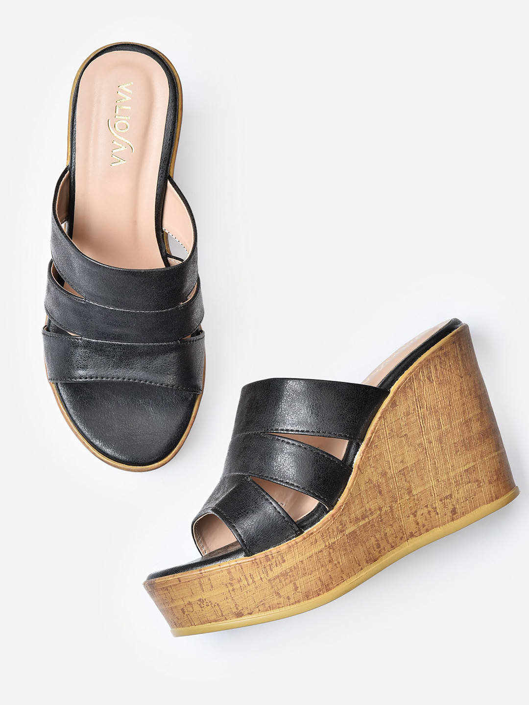 VALIOSAA Women Black Wedge Heels