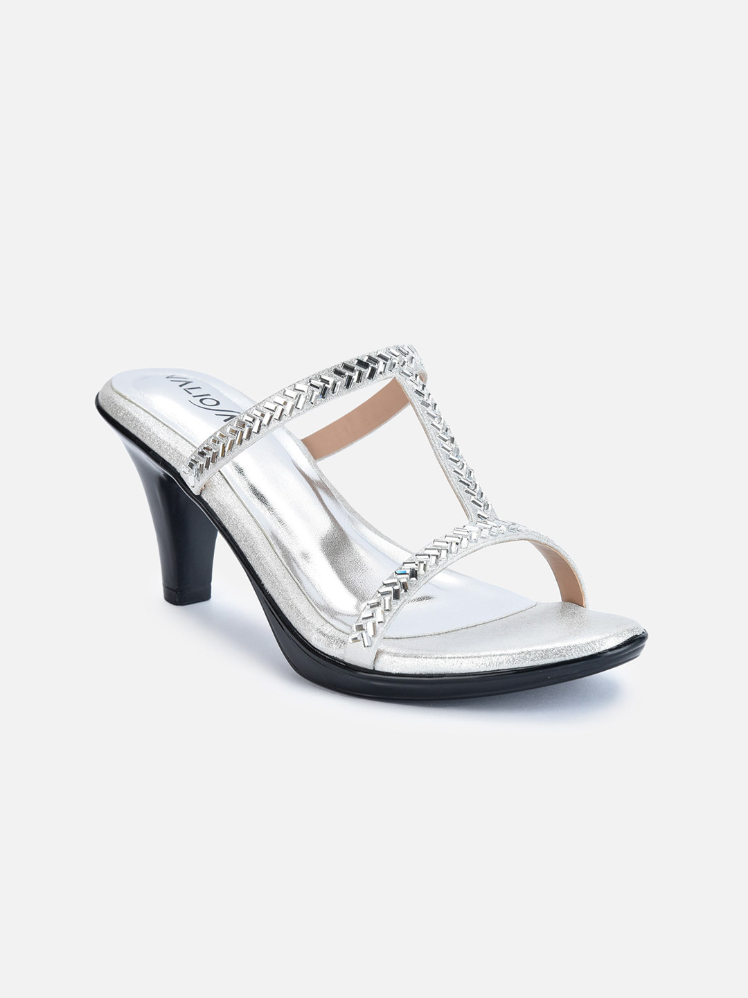 VALIOSAA Silver-Toned Textured Ethnic Block Pumps