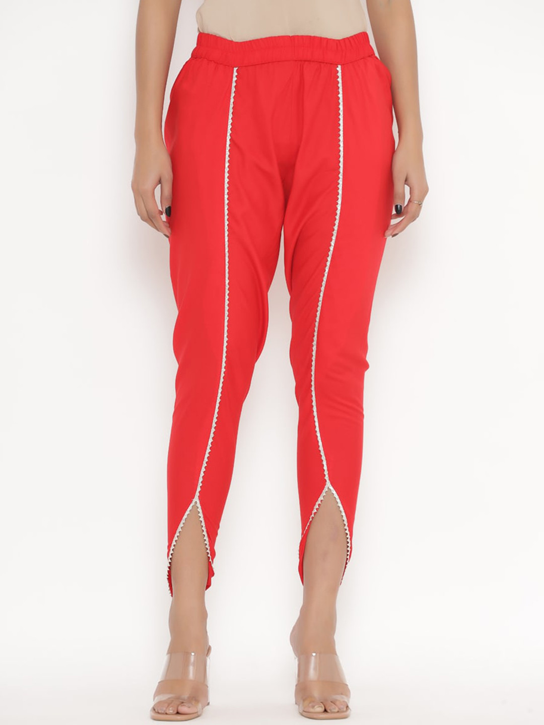 PINKVILLE JAIPUR Women Red Solid Lace Detailed Dhoti Pants