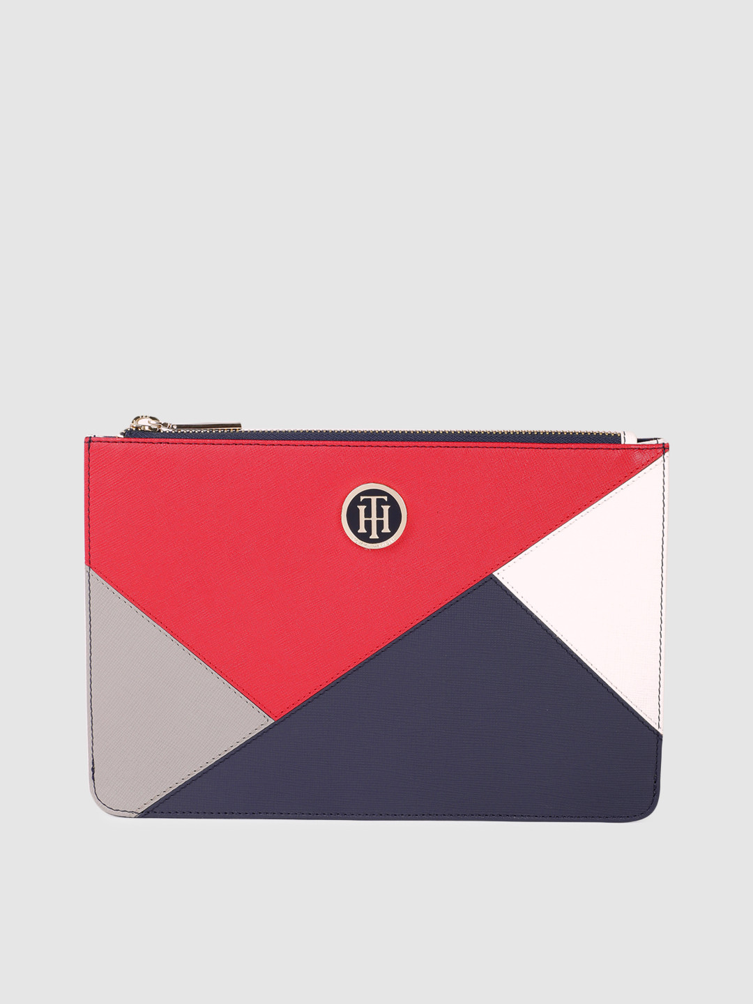Tommy Hilfiger Women Navy Blue & Red Colourblocked Purse Clutch