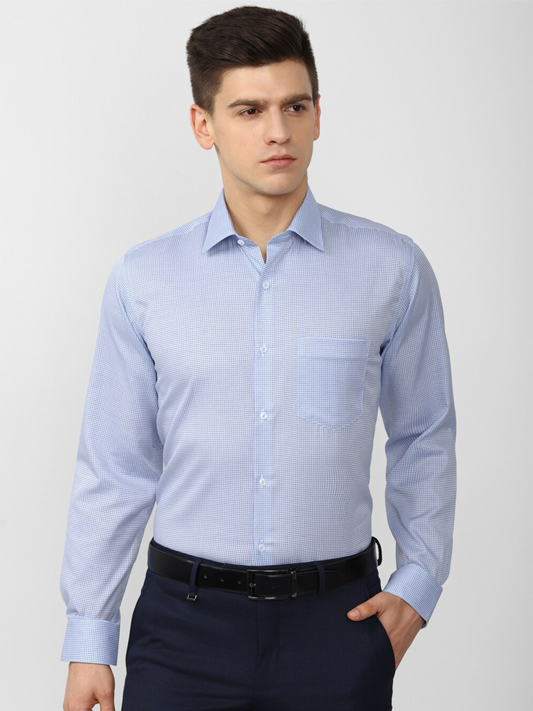 Van Heusen Men Blue Micro Checks Checked Formal Shirt