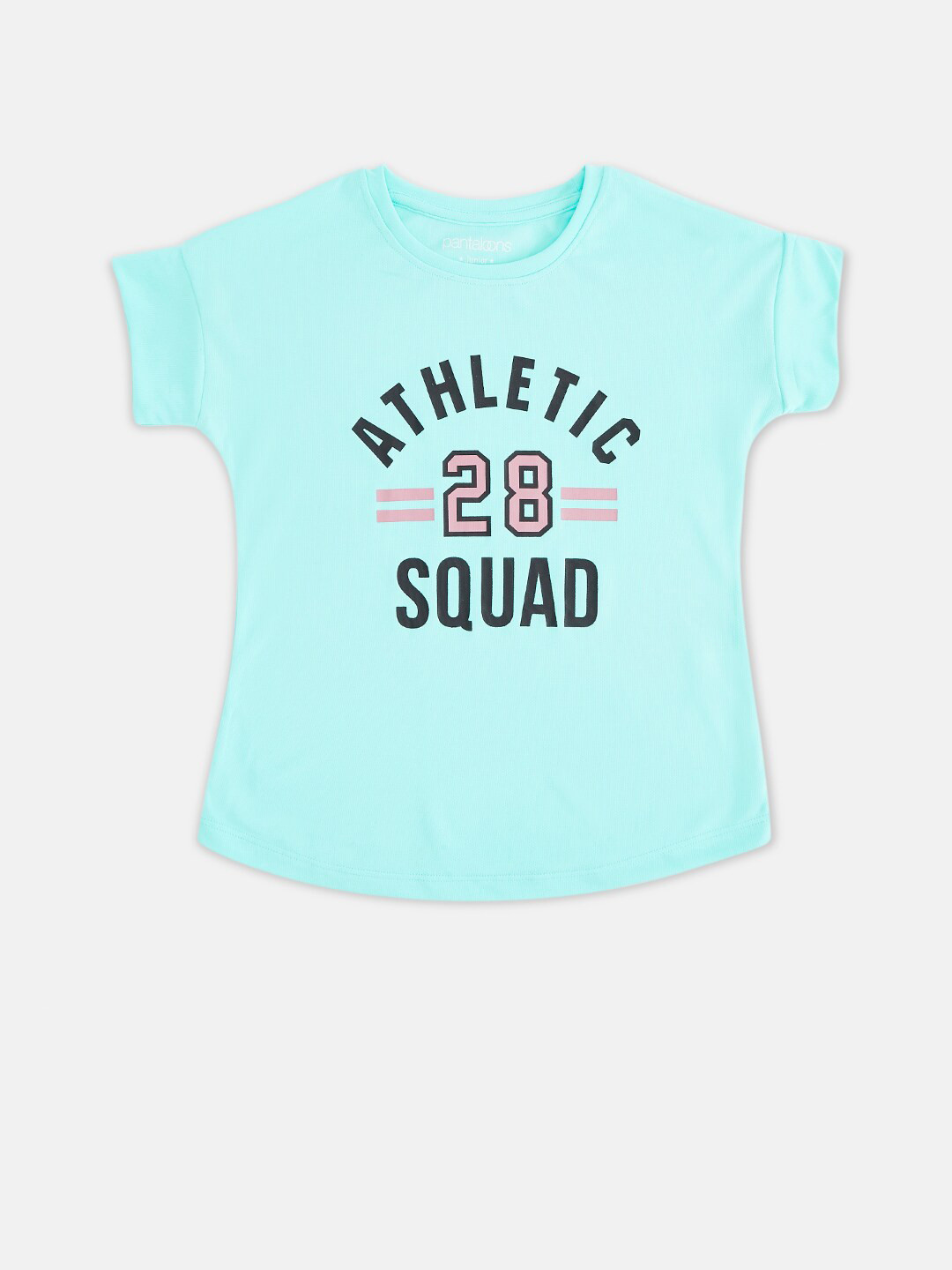 Pantaloons Junior Girls Sea Green Typography Printed Extended Sleeves Applique T-shirt