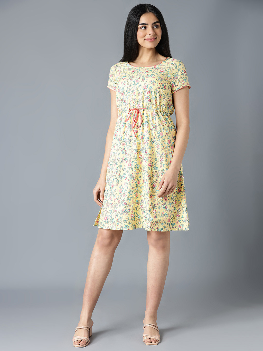 AURELIA Yellow Floral Chiffon Empire Dress