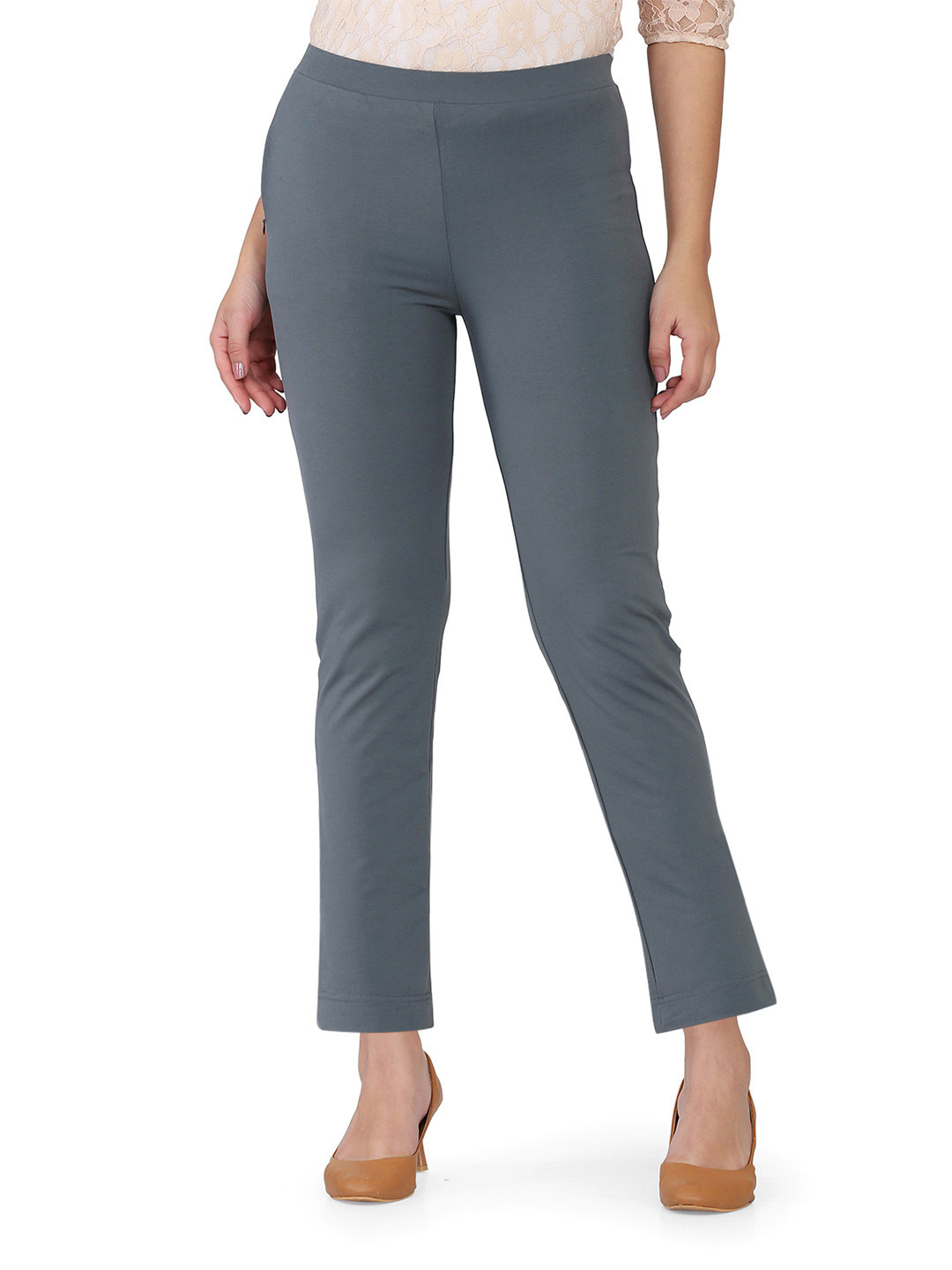 SPIFFY Women Grey Relaxed Straight Leg Straight Fit Trousers