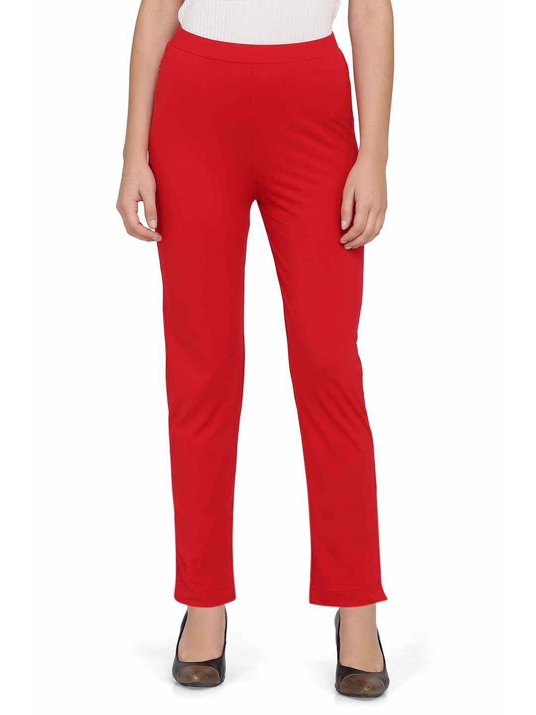 SPIFFY Women Red Relaxed Straight Leg Straight Fit Trousers