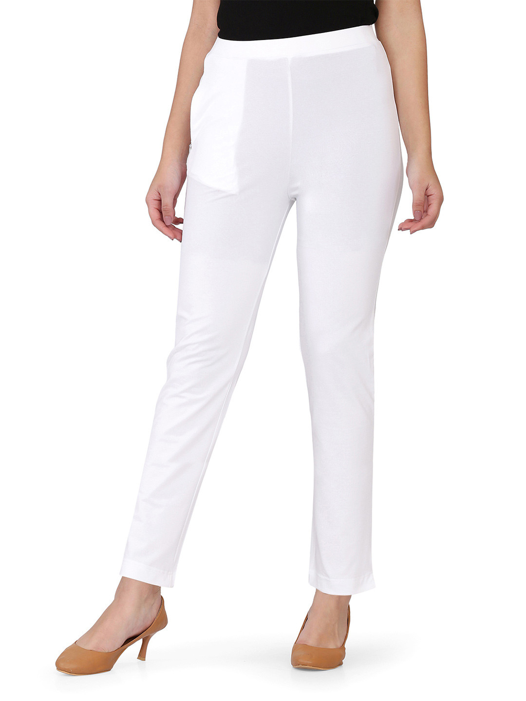 SPIFFY Women White Relaxed Straight Leg Straight Fit Trousers