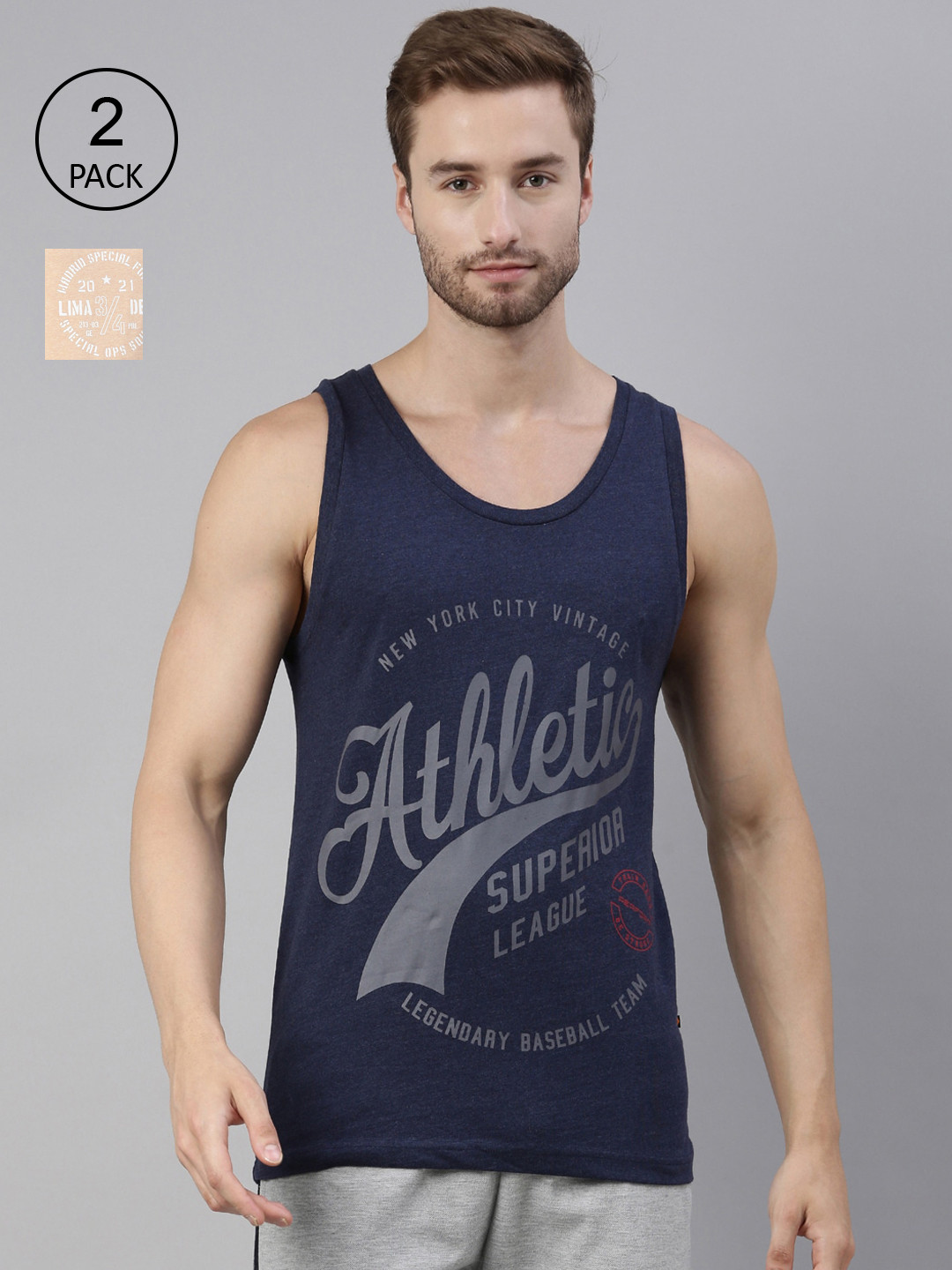 DIXCY SCOTT MAXIMUS Pack of 2 Pure Cotton Print Smart Wash Vest MAXGV-004-ACTIVE