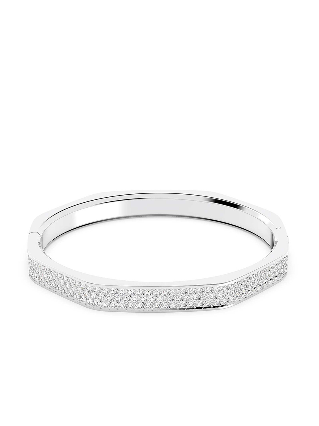 SWAROVSKI Rhodium-Plated Silver-Toned & White Crystal-Studded Bangle