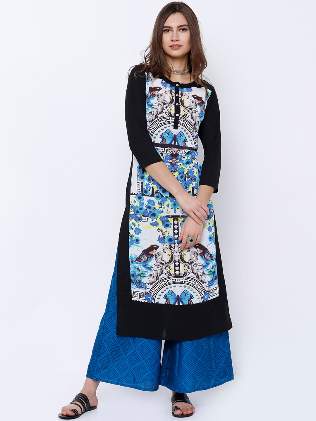 Kurtas Women Black Printed Kurta