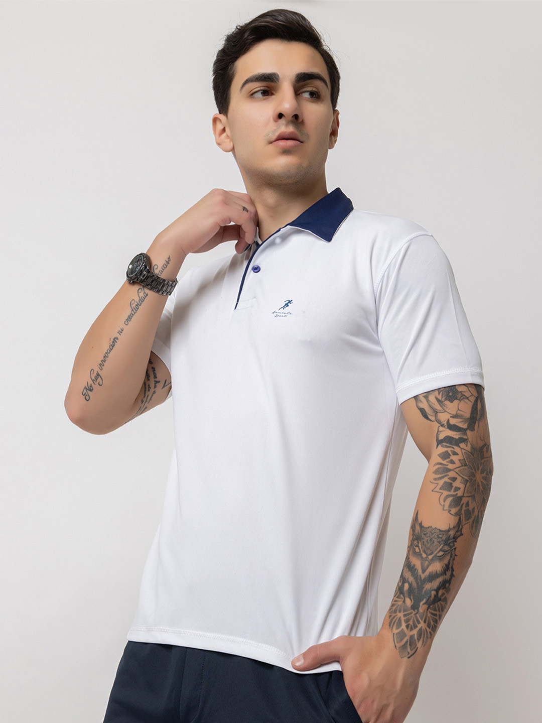 ARMISTO Men White Polo Collar Dri-FIT Training or Gym T-shirt