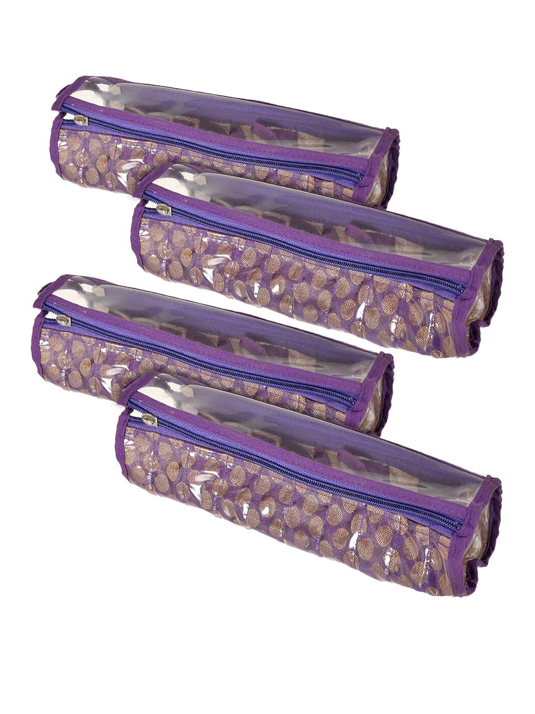 Kuber Industries Set Of 4 Purple & Gold-Coloured Printed PVC Bangle Organizers