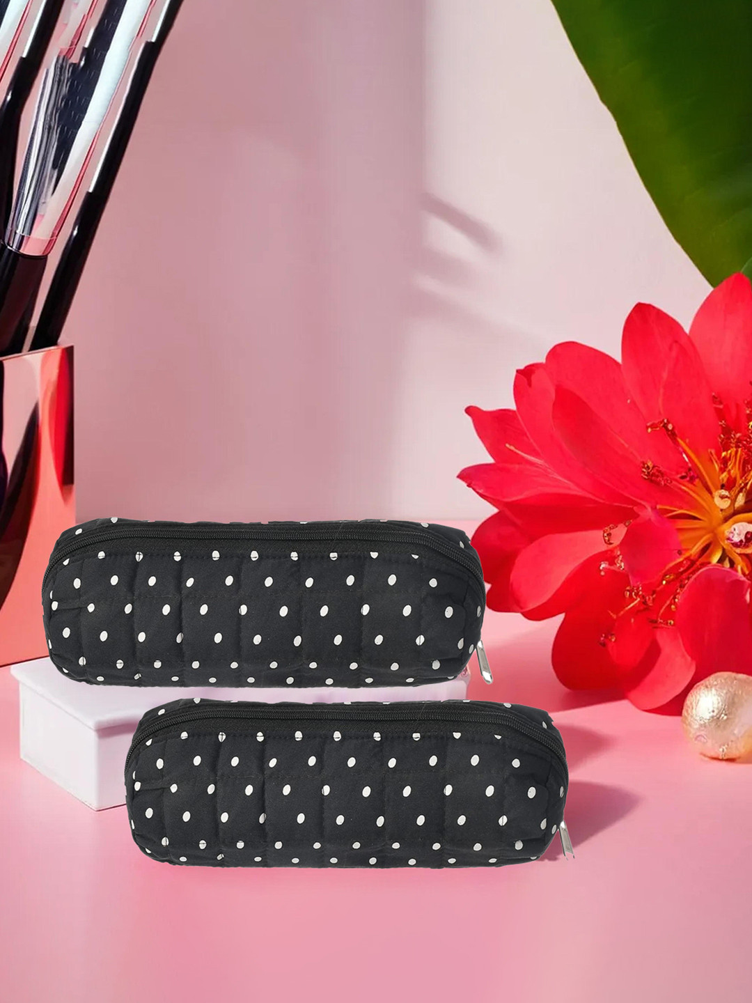 Kuber Industries Set of 2 Black Dot Printed Single Rod Cotton Bangle Organisers