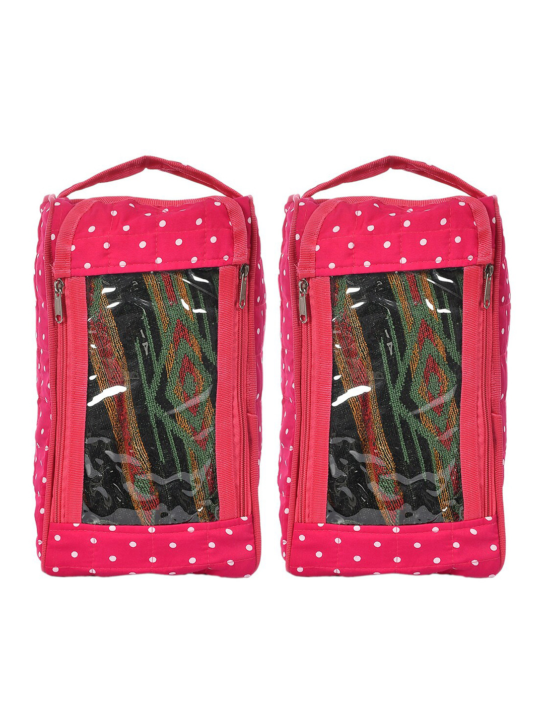 Kuber Industries Set Of 2 Pink Printed Storage Bags With Transparent Windows.