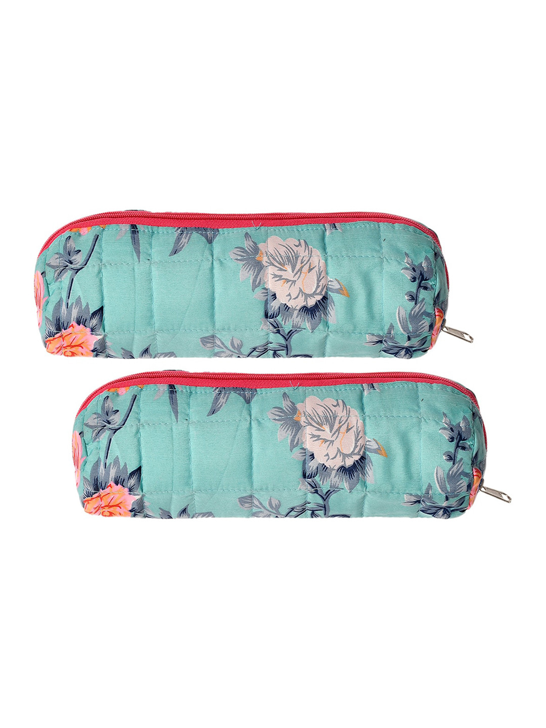 Kuber Industries Pack Of 2 Green Flower Printed Single Rod Cotton Organizer