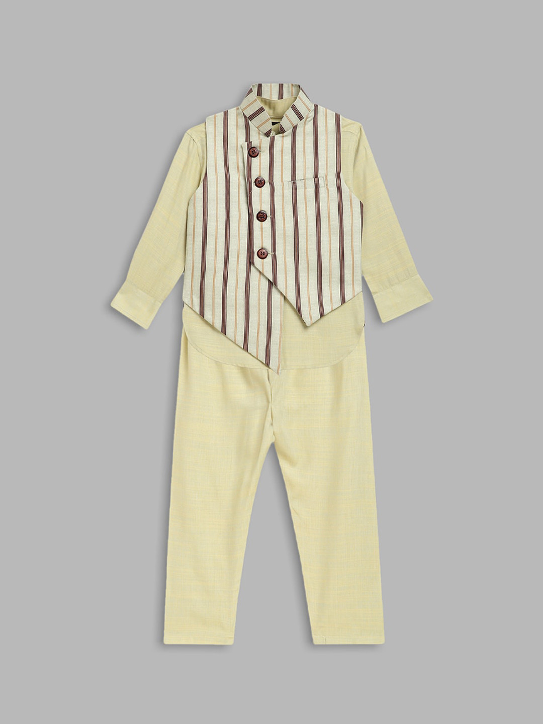 Blue Giraffe Boys Green Embroidered Panelled Kurti with Pyjamas