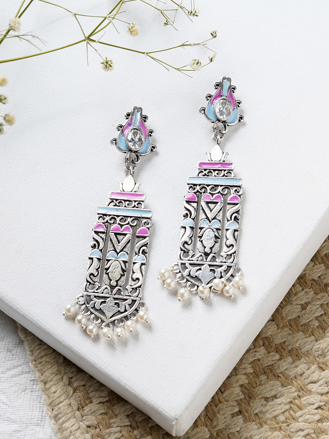 Buy TEEJH Silver Toned Contemporary Drop Earrings -  - Accessories for Women