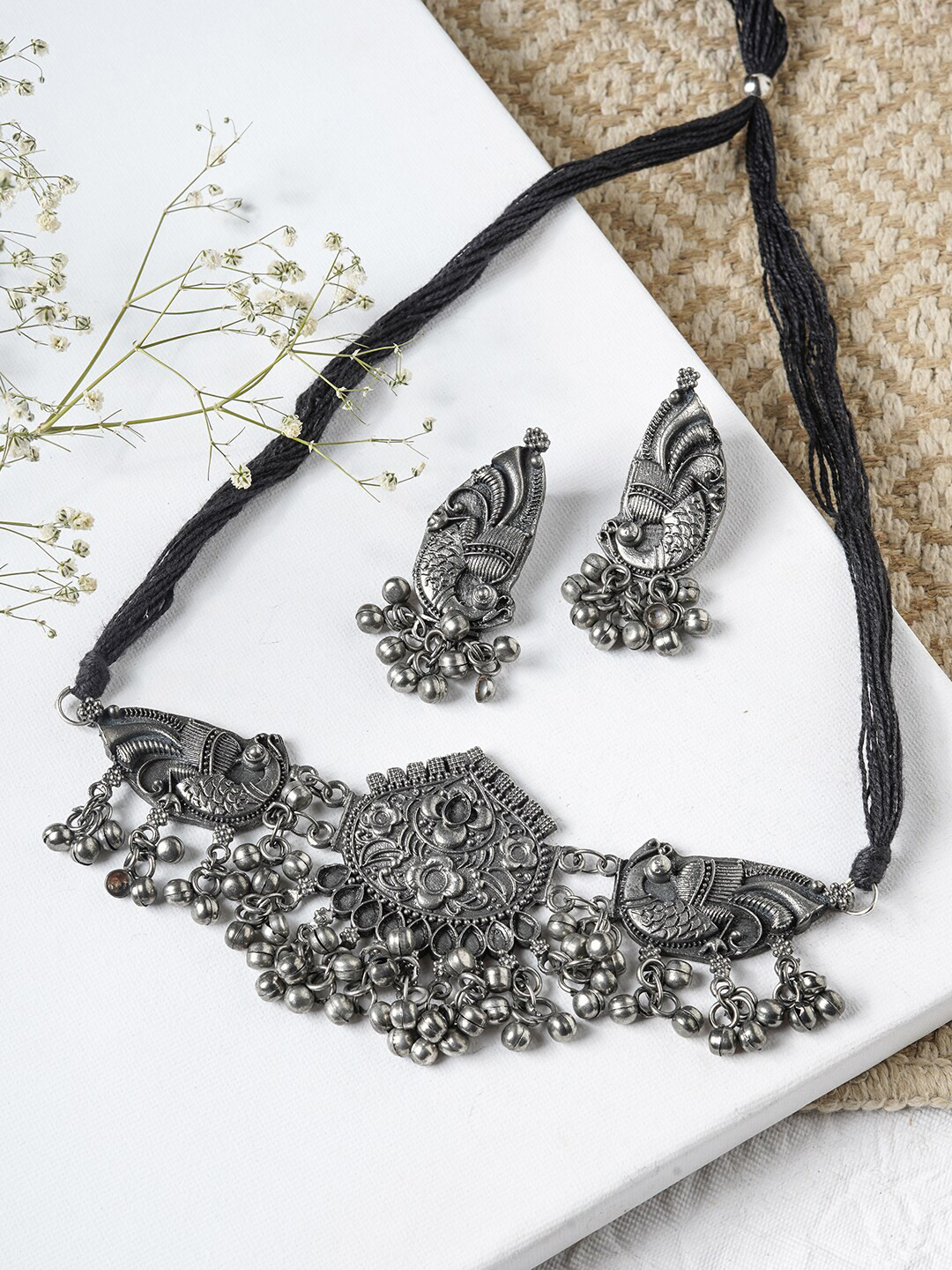 TEEJH Oxidised Silver-Plated Aarthi Jewellery Set