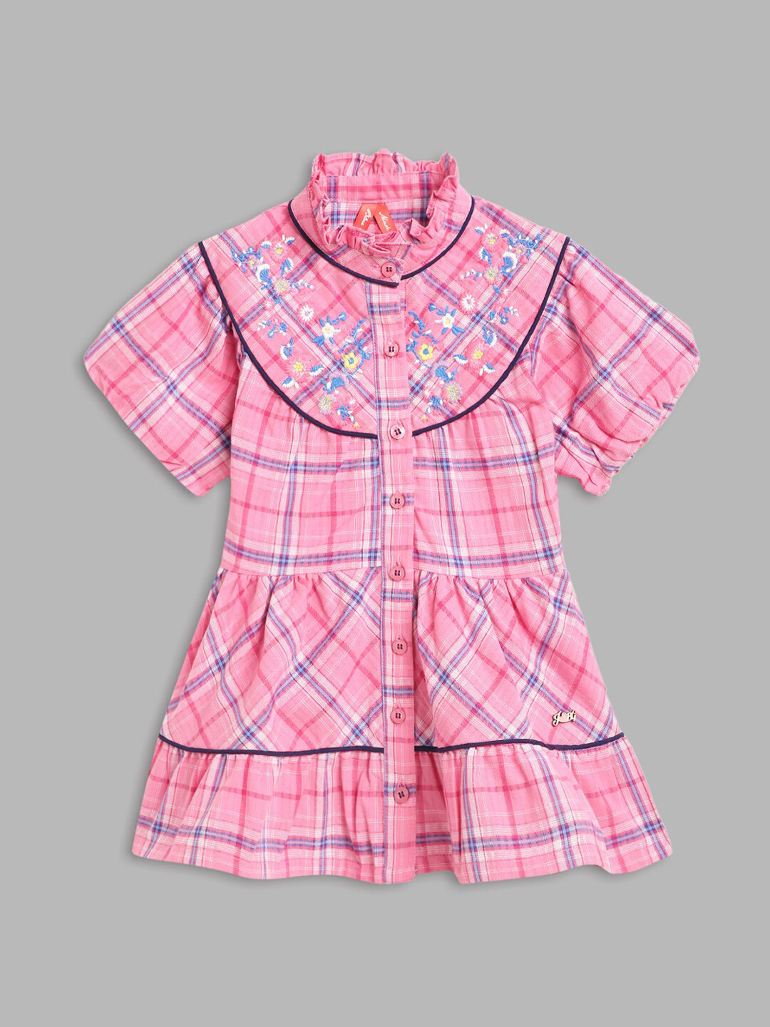 Blue Giraffe Pink Checked Shirt Dress