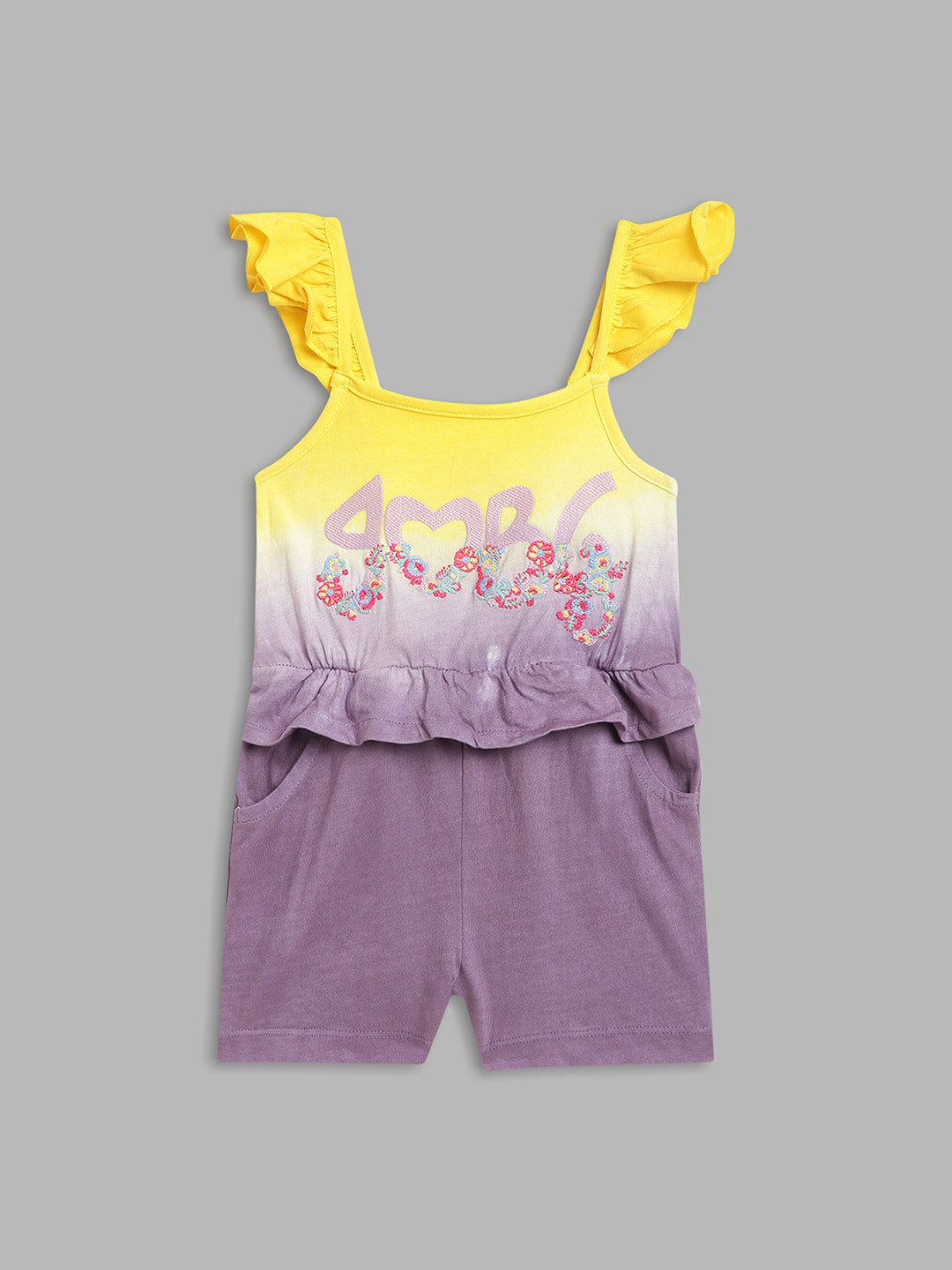 Blue Giraffe Girls Yellow & Purple Basic Jumpsuit