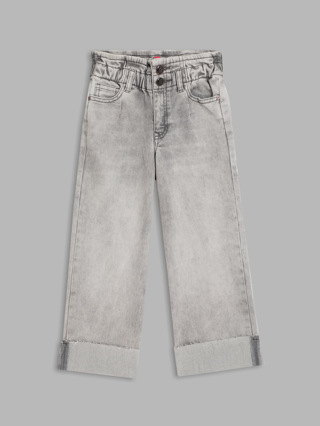 Blue Giraffe Girls Grey Flared Heavy Fade Stretchable Jeans