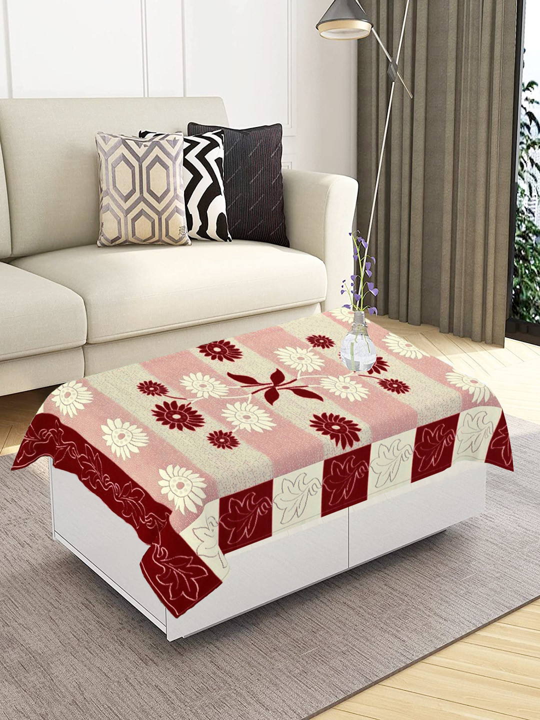 WEAVERS VILLA Maroon & Pink Textured Rectangular Table Cover