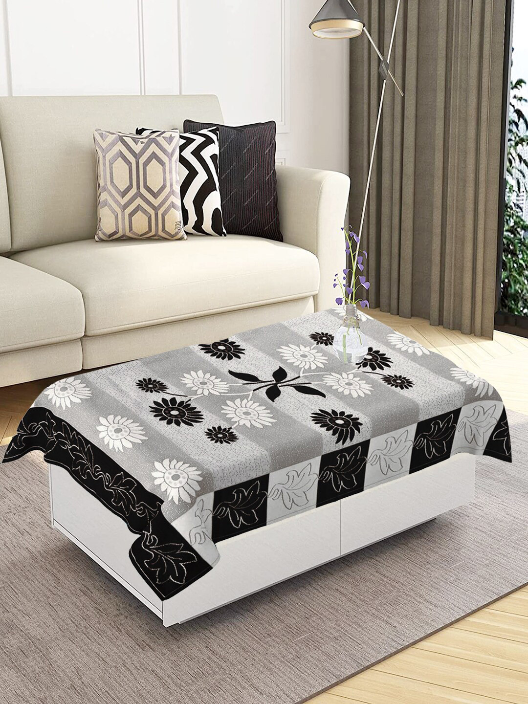 WEAVERS VILLA Grey & Black Textured Square Table Cover