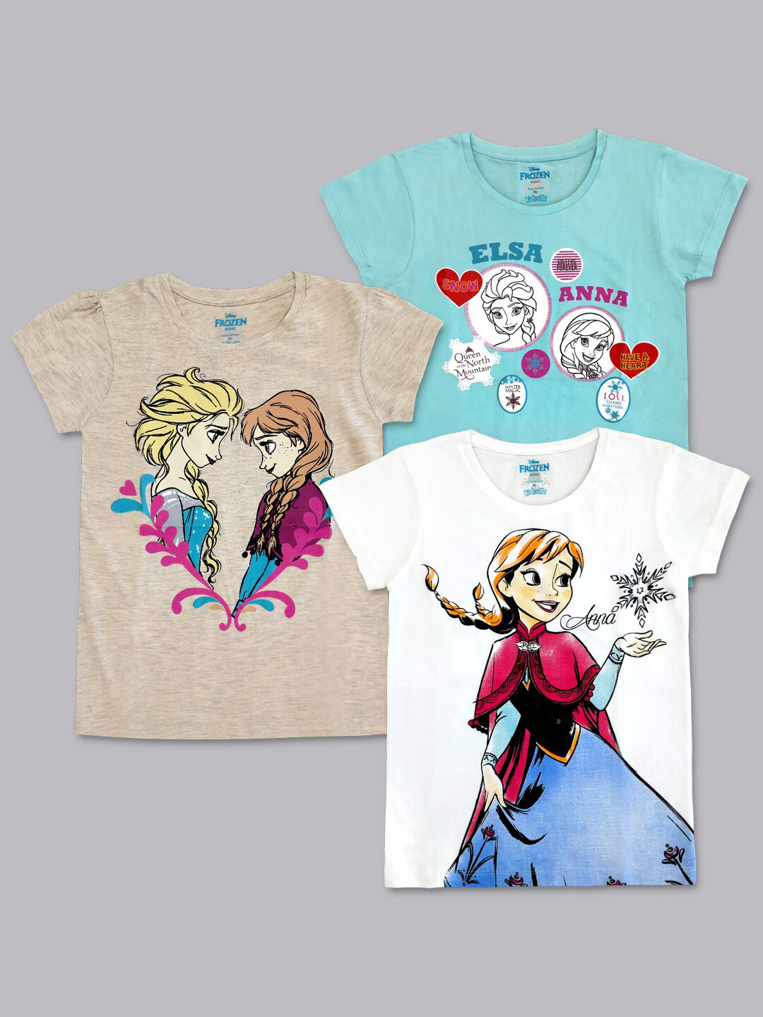 Kids Ville Girls Pack Of 3 Frozen Printed T-shirts