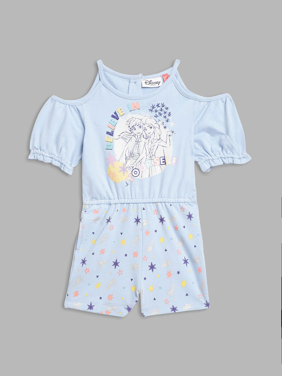 Blue Giraffe Girls Blue & White Basic Jumpsuit