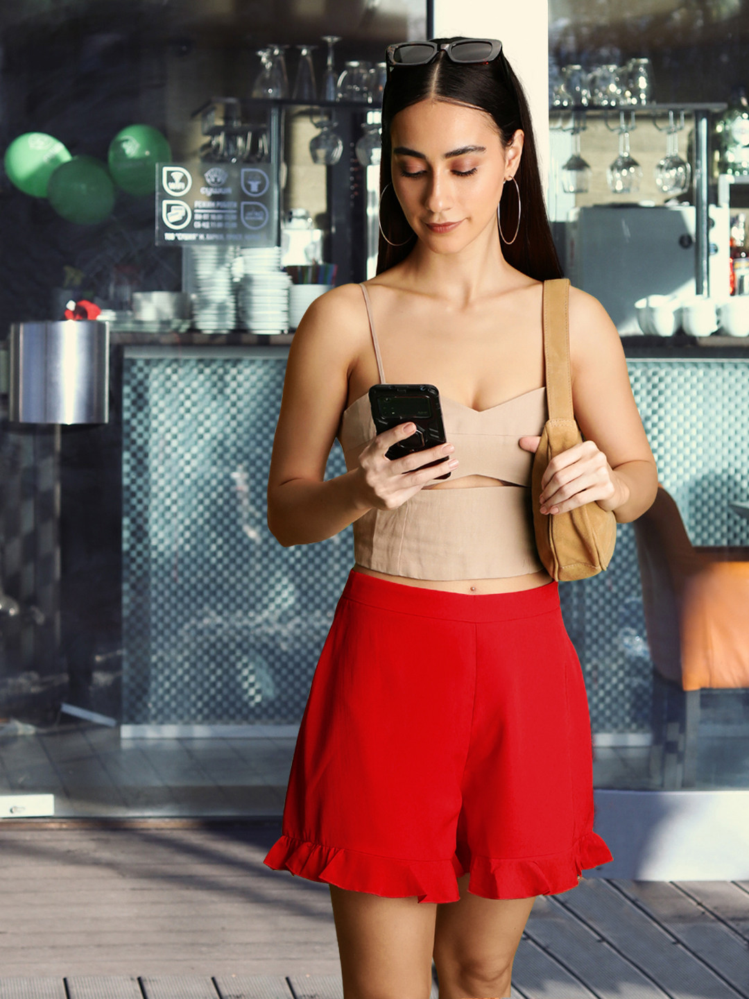 NA-KD Women Red Solid Regular Shorts