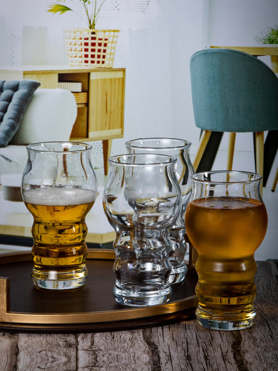 Pasabahce Set of 4 Transparent Solid Glass  Bar and Drinkware