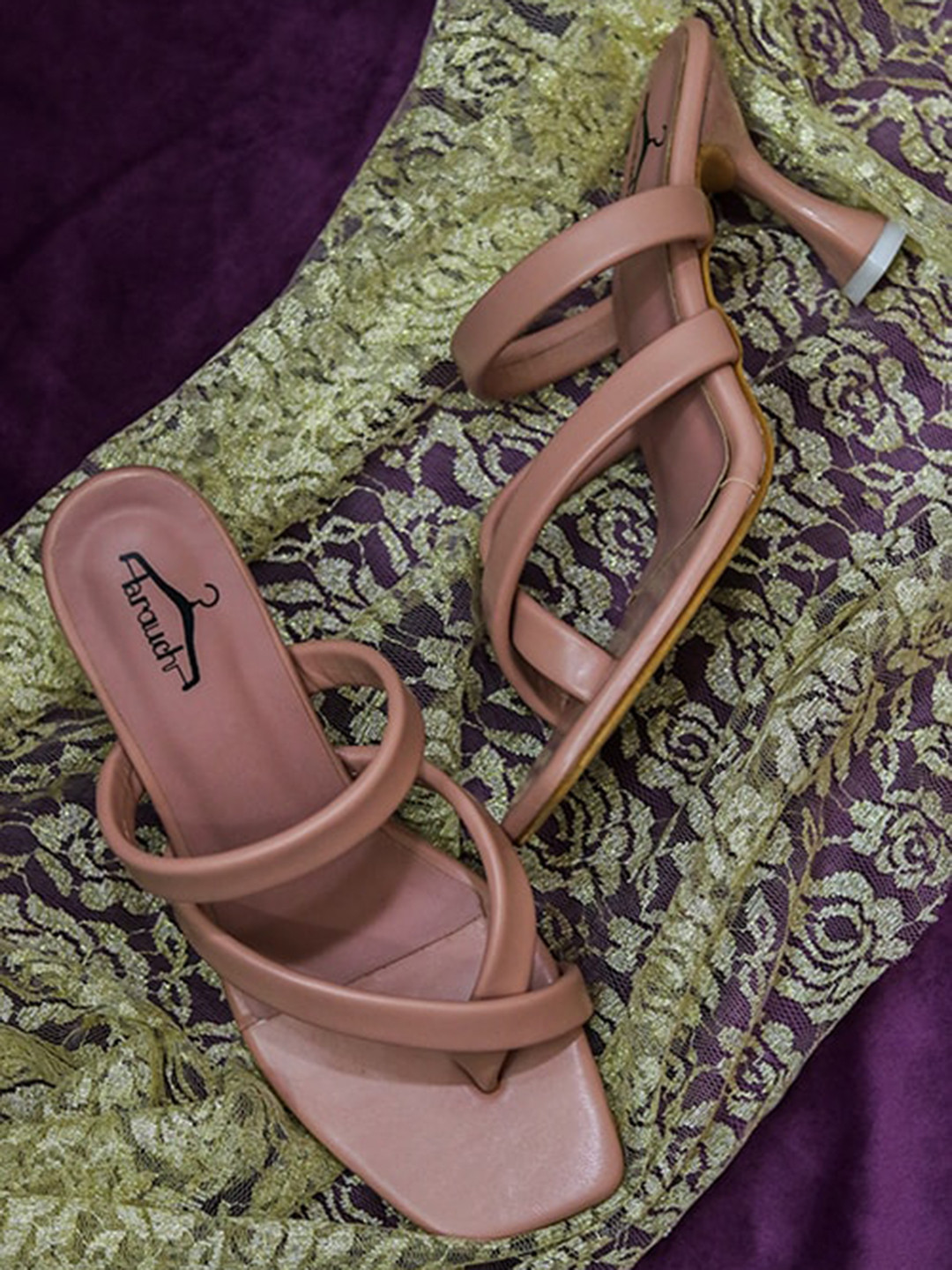 Brauch Peach-Coloured Three Strap Block Heels