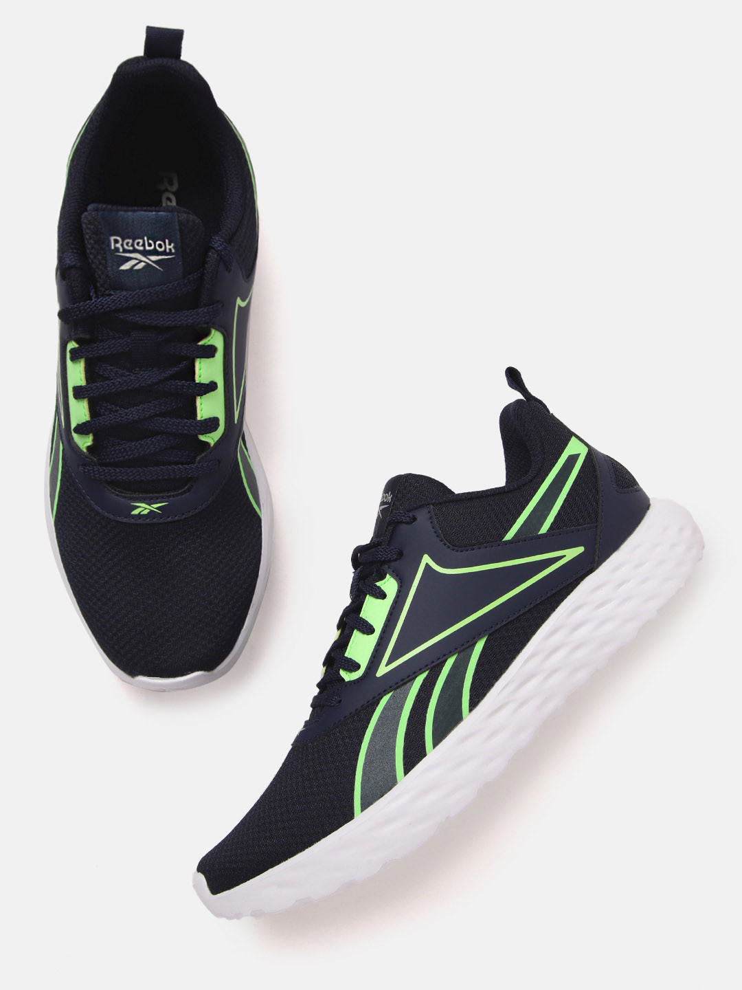 Reebok Men Navy Blue & Green Woven Design Hatton Running Shoes