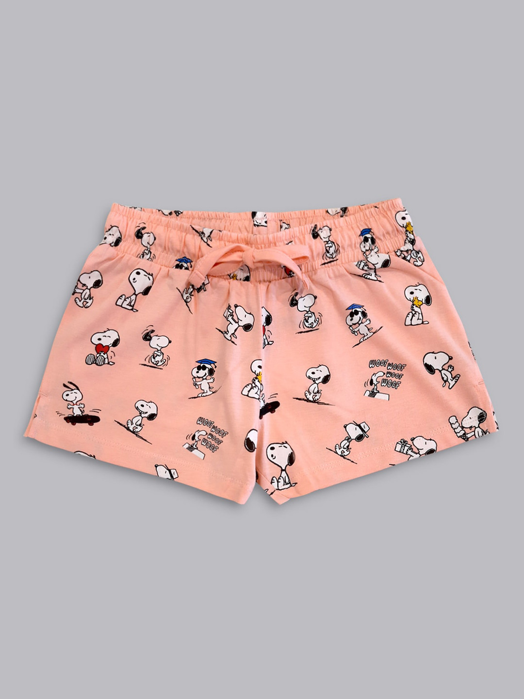 Kids Ville Girls Peach Peanuts Printed Shorts