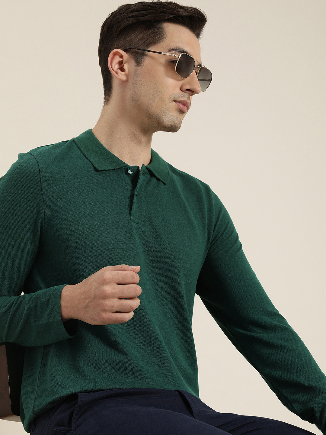 encore by INVICTUS Men Green Polo Collar T-shirt
