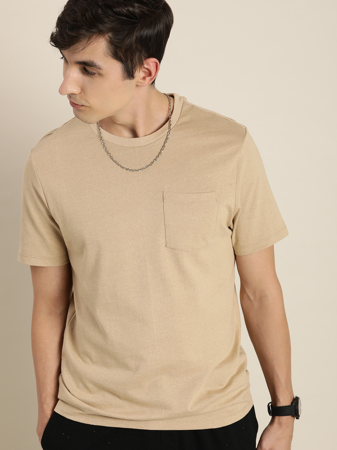 encore by INVICTUS Men Beige T-shirt