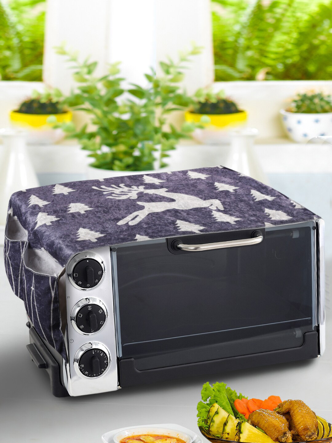 AAZEEM Blue & White Printed Microwave Oven Top Cover