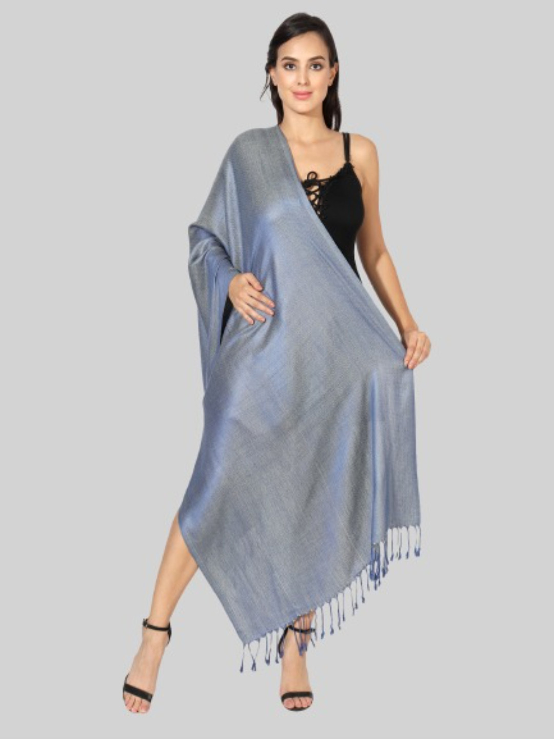 MUFFLY Women Blue & Green Woven Design Stole