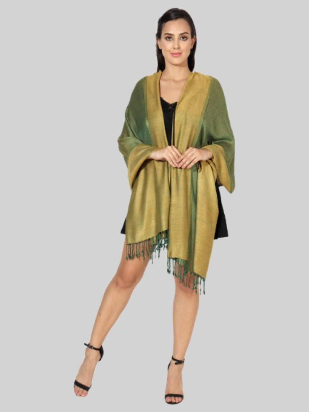 MUFFLY Women Green Woven Design Stole