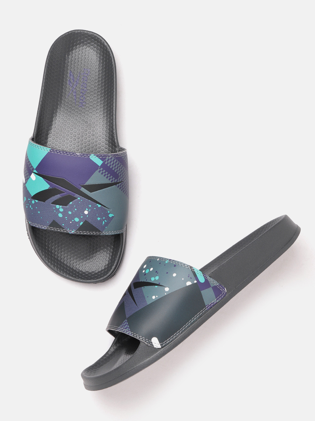 Reebok Classic Unisex Black & Purple Brand Logo Printed Classic Sliders