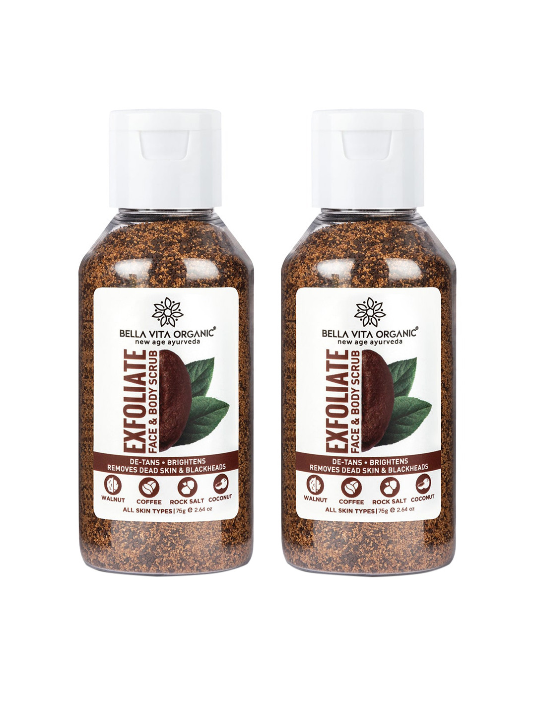 Bella Vita Organic Set of 2 Exfoliate Face & Body Scrub Grit for Tan Removal - 75g each