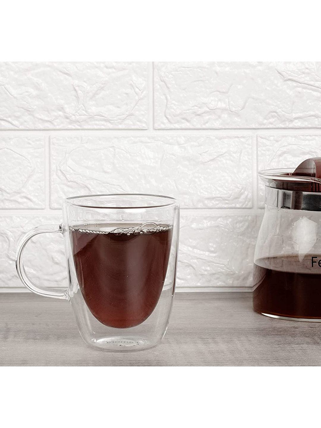 Femora Transparent Glass Microwave Safe 2 Piece Cup-360ml
