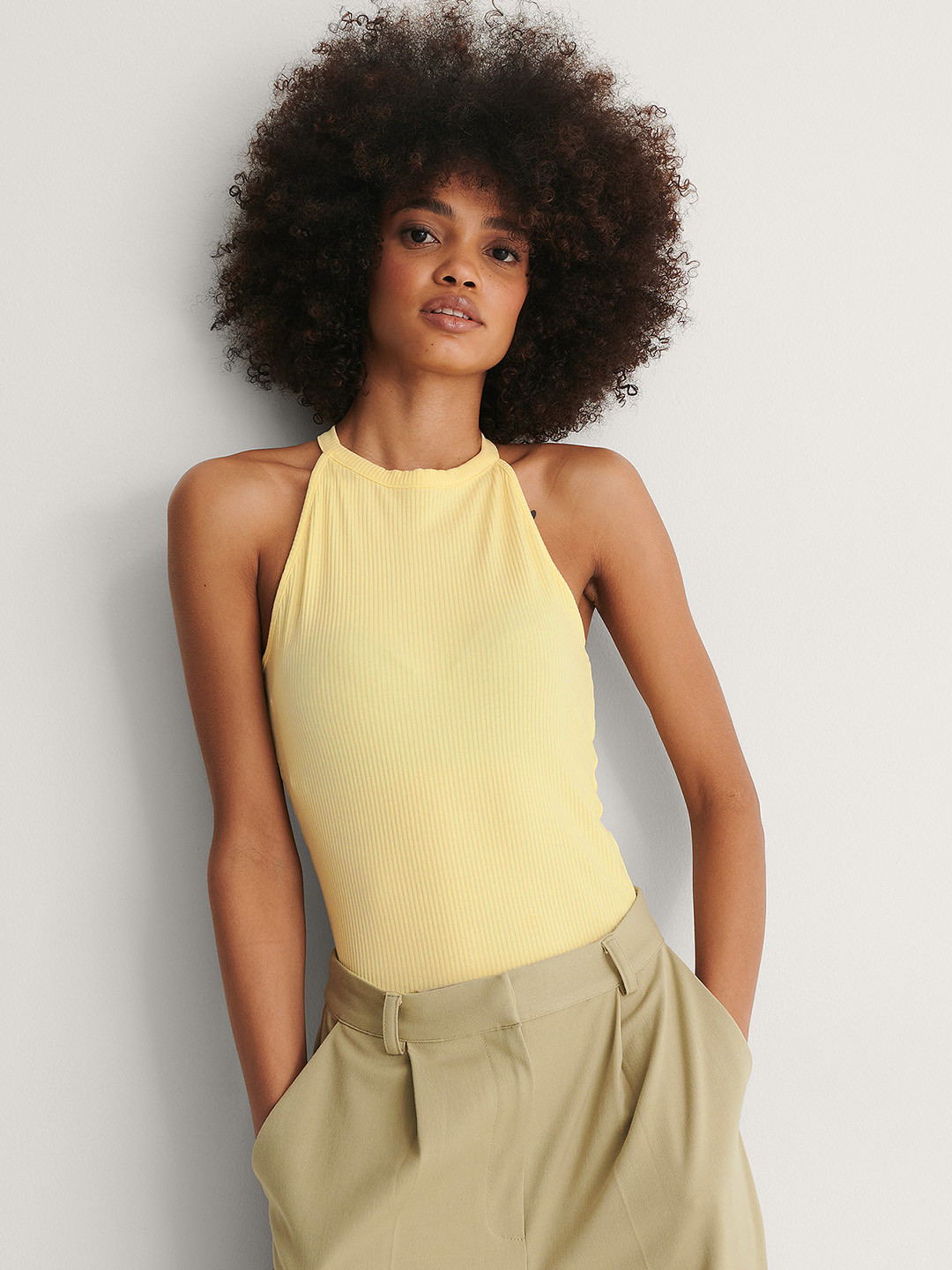 NA-KD Yellow Self Striped Tank Top