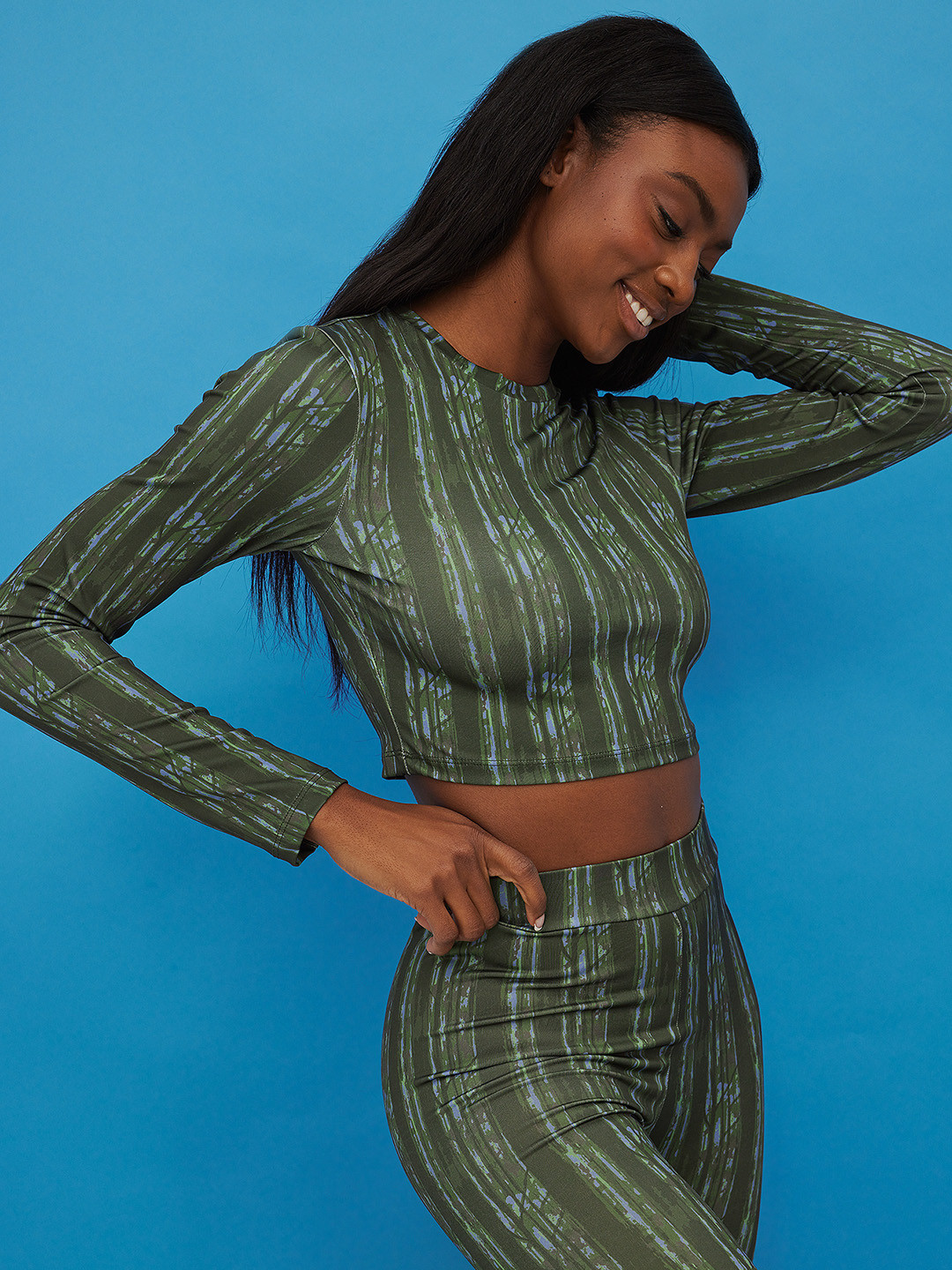 NA-KD Green & Blue Printed Crop Top