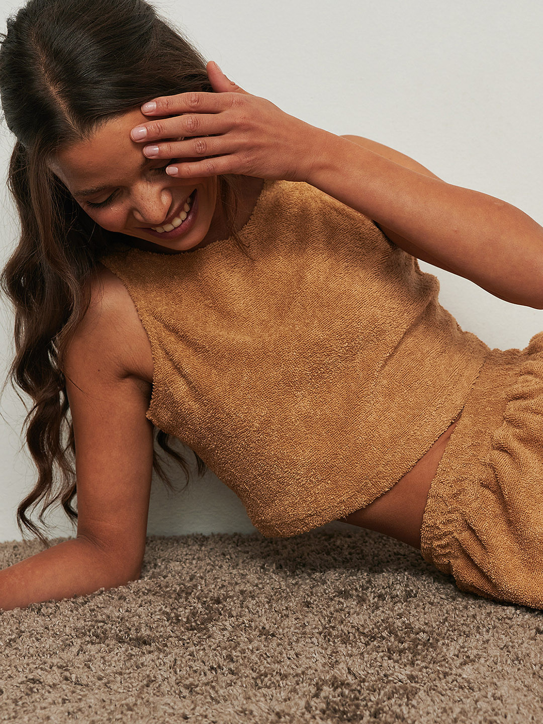 NA-KD Beige Self Design Top