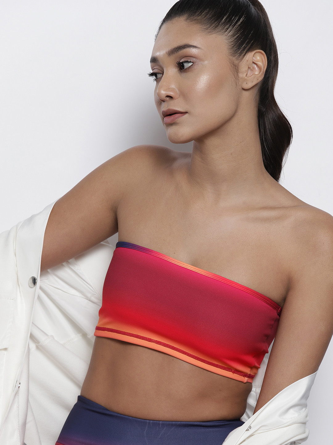 NA-KD Red & Orange Ombre Off-Shoulder Tube Crop Top