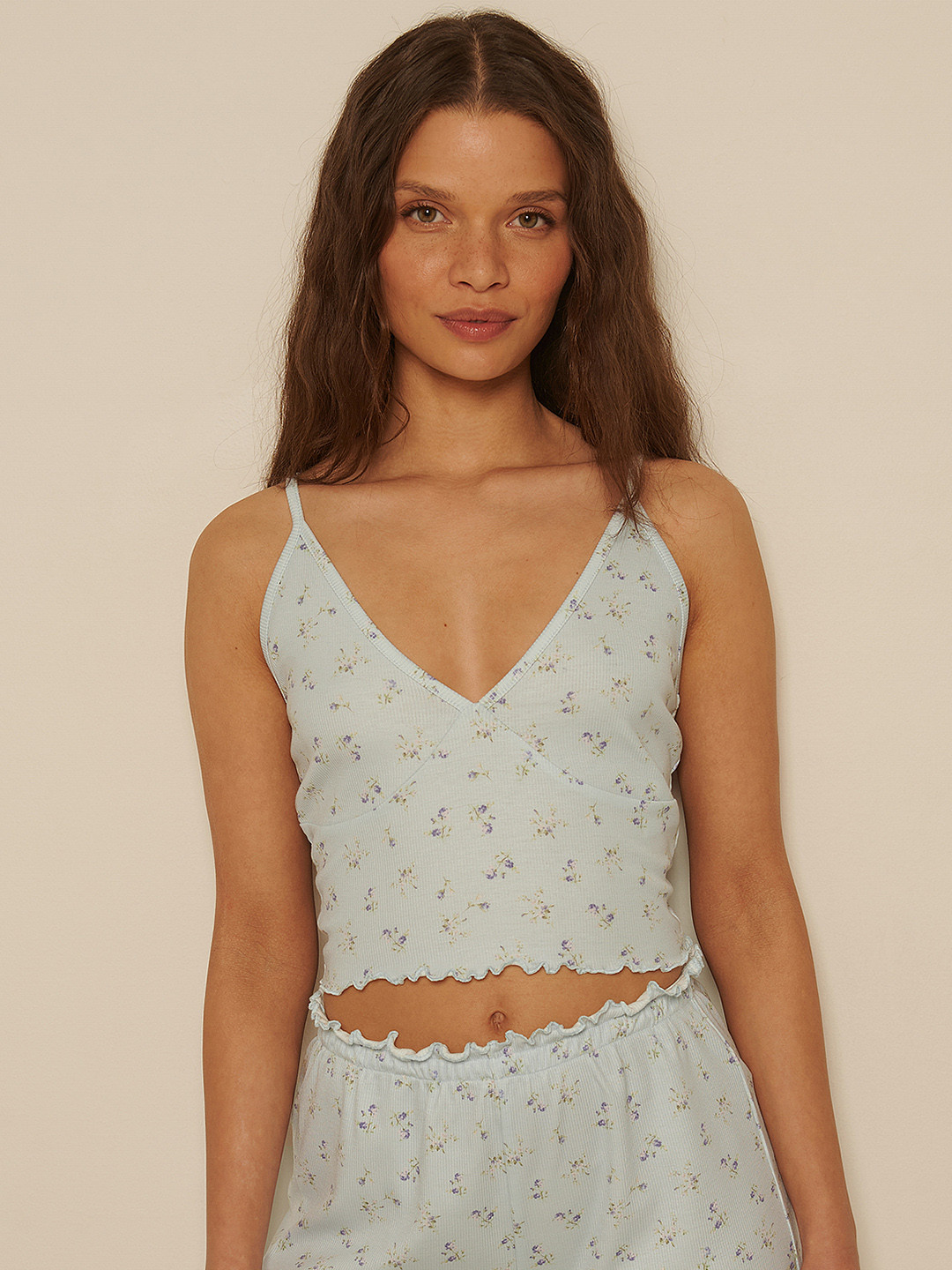 NA-KD Blue Floral Print Top