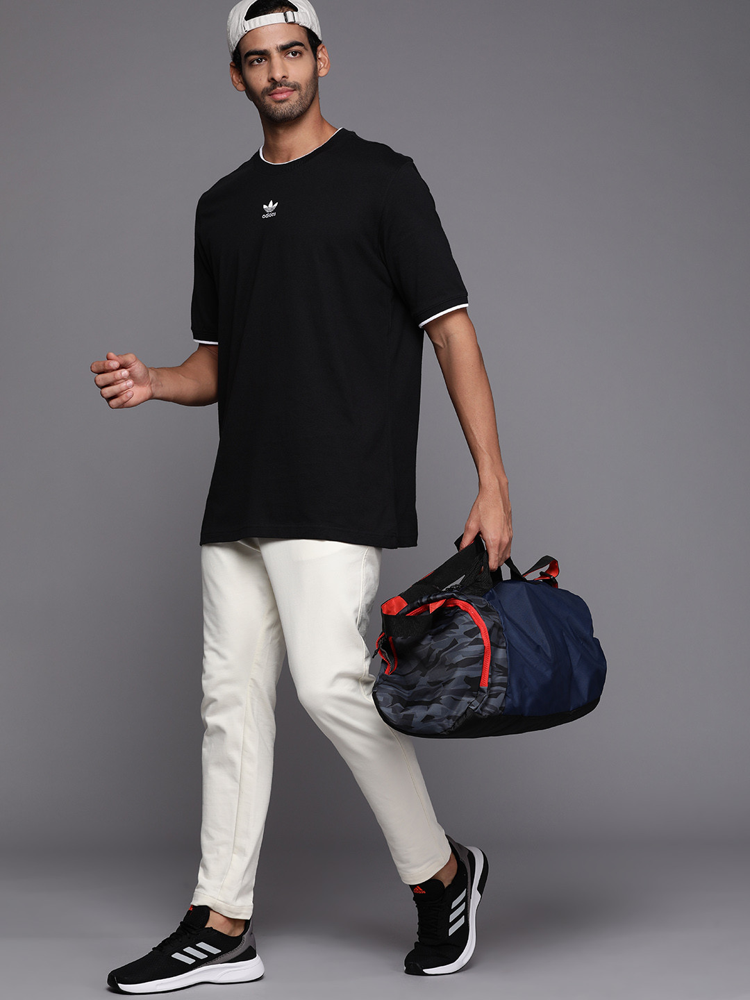 ADIDAS Originals Men Black Solid Pure Cotton Tiboa Ess Applique Detail T-shirt