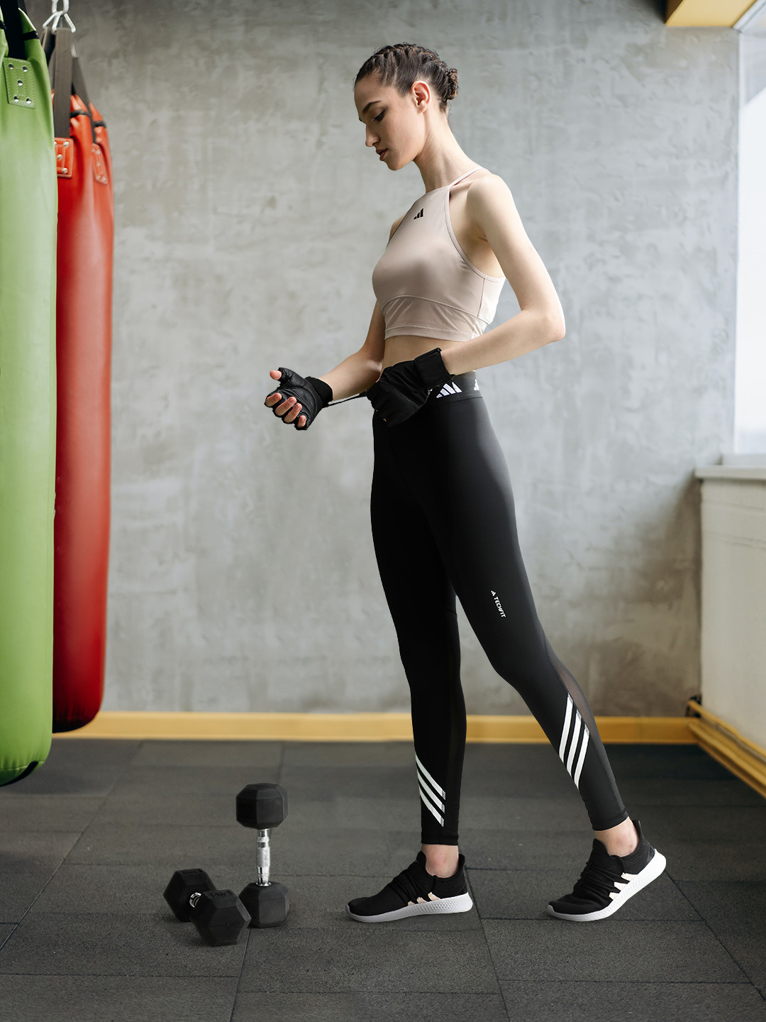 ADIDAS Women Black Solid Techfit 3-Stripes Tights