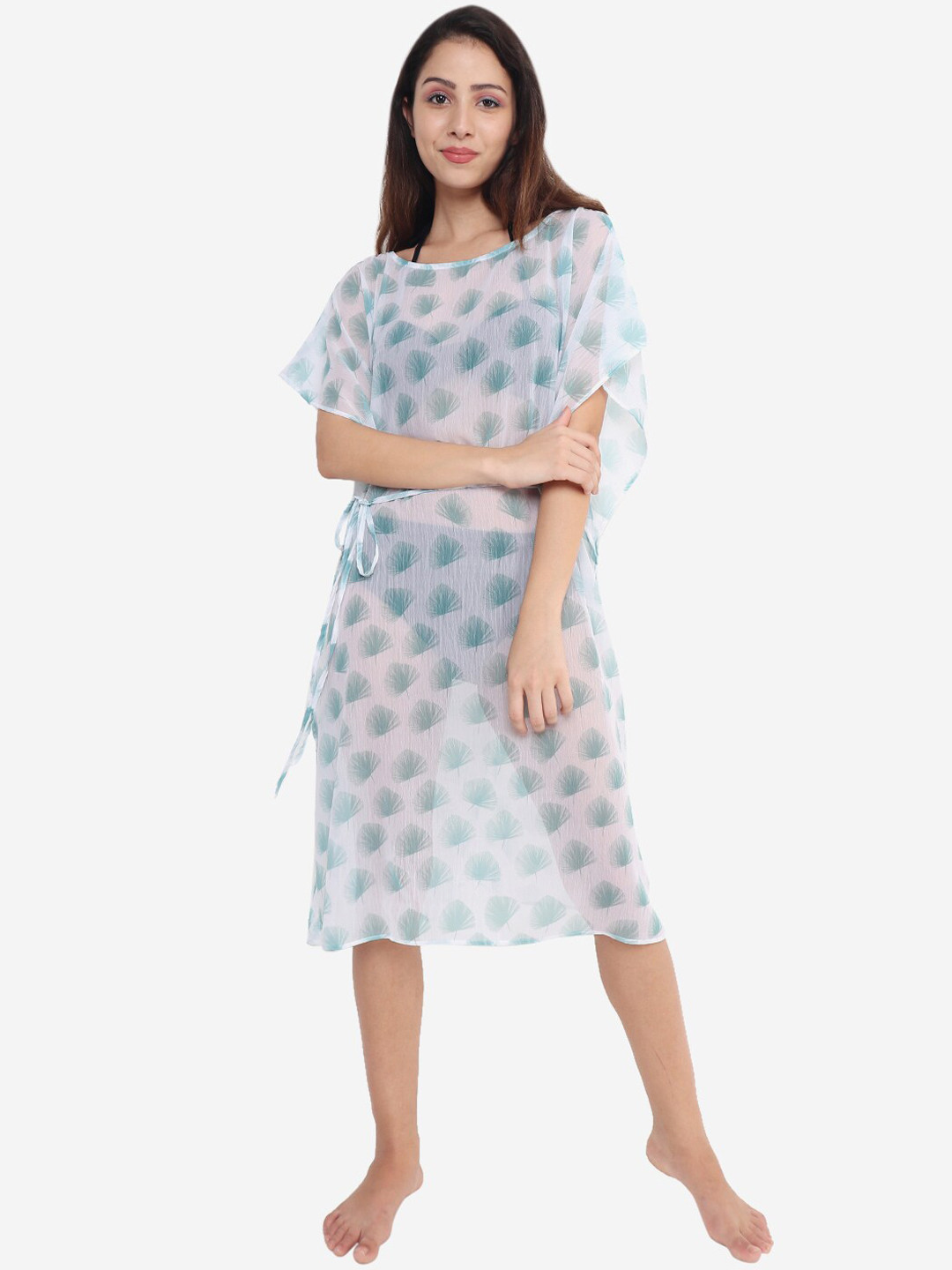 Beau Design Women Blue Printed Kaftan Cover-Up Swimwear